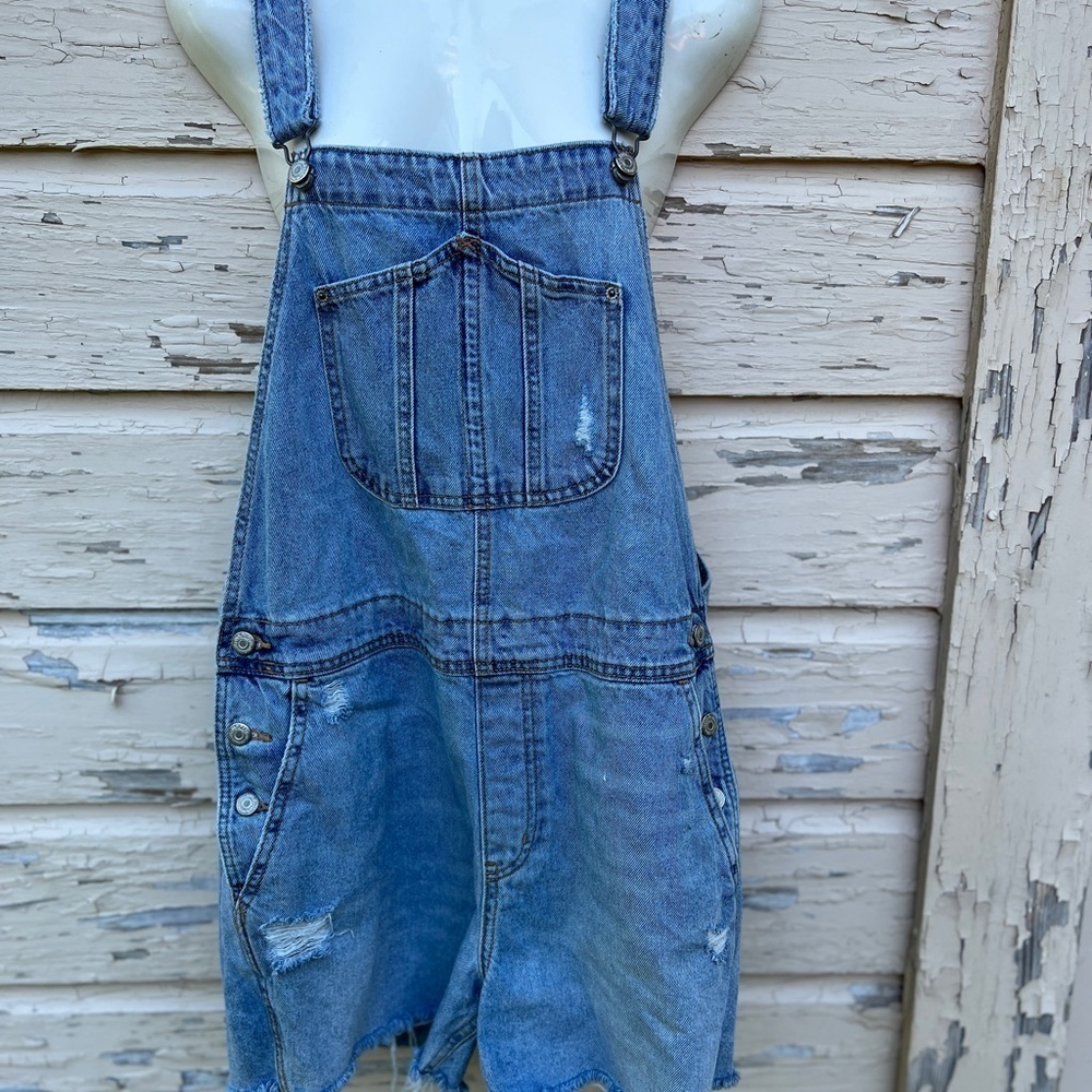 Old Navy Denim BoHo Jean Overalls Romper Shortalls Distressed Festival Large